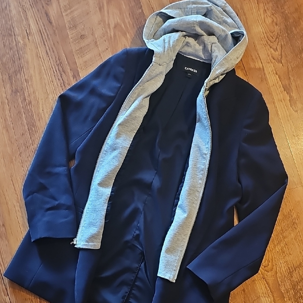 Express Navy Blazer with Light Gray Hoodie Layer - Picture 5 of 5